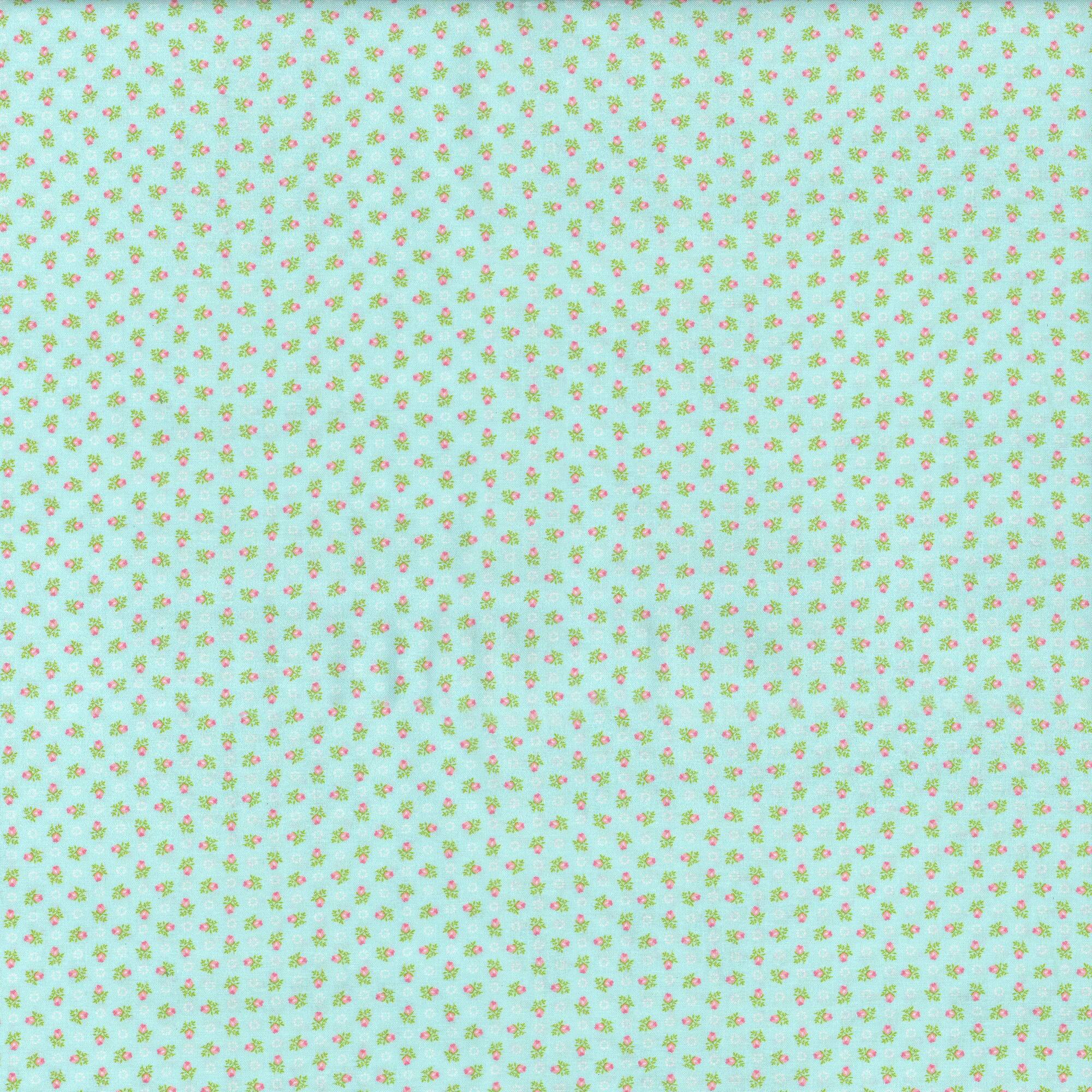 Fabric Traditions Light Blue Vintage Ditsy Rose Cotton Fabric